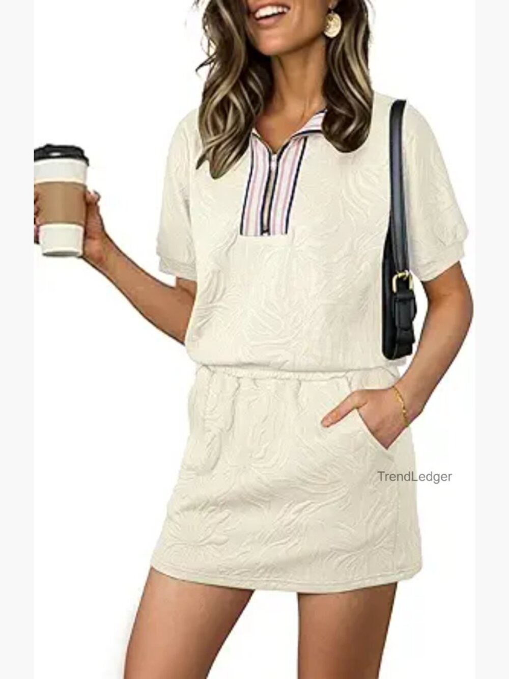 Half Zip Skort Set 2 Piece Outfits Short Sleeve Polo with Pockets